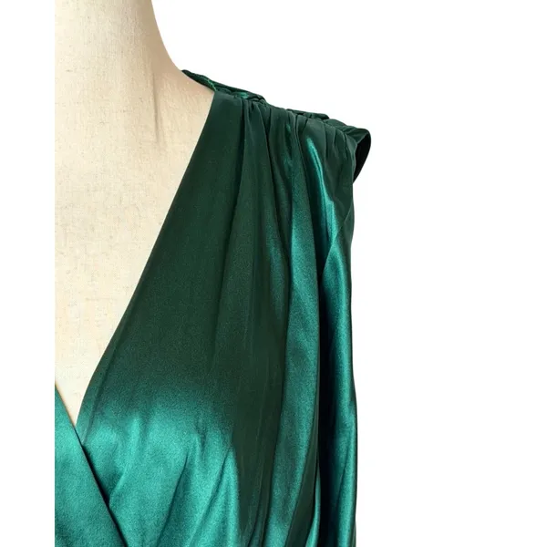 Reem by Reem Acra Silk Dress Women 14 Emerald Green Draped Tulip Wrap Cocktail - Image 5