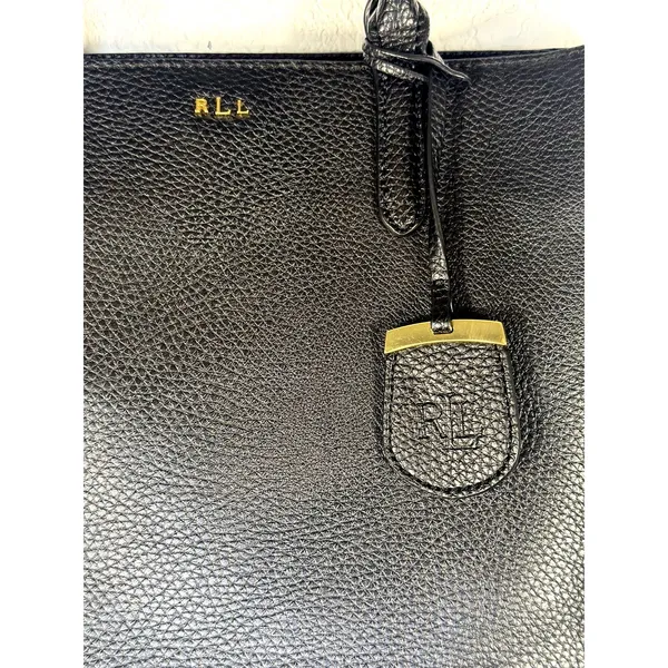Lauren Ralph Lauren Andover Black Pebbled Tote Satchel Crossbody Bag Gold RLL - Image 11