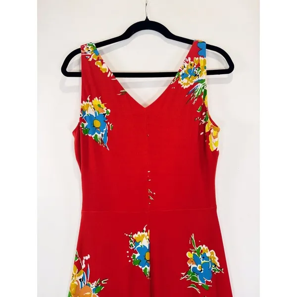 NWT LRL Ralph Lauren Womens Dress Red Floral Jersey Maxi V Neck Sundress Size 10 - Image 9