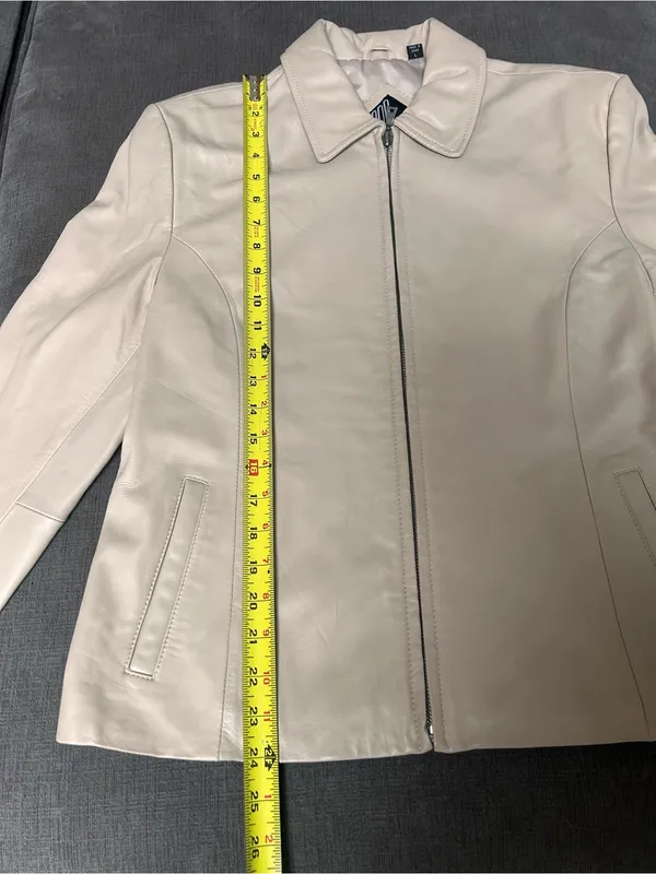 TIBOR Leathers Women’s Leather Jacket Beige Size Large Full Zip Pockets - Image 7