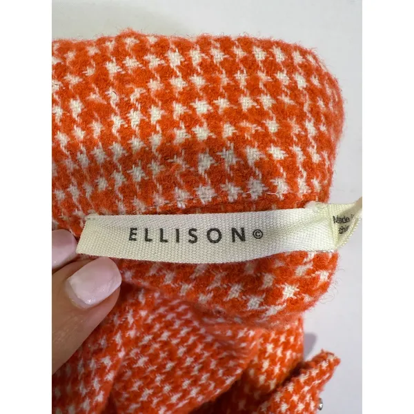Ellison Orange Houndstooth Tweed Fringe‎ Hem Jacket Medium Shacket - Image 6