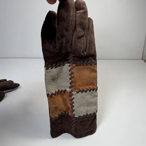 Vintage Faux Suede Gloves Orvis Womens One Size Patchwork Brown Boho Western - Image 6