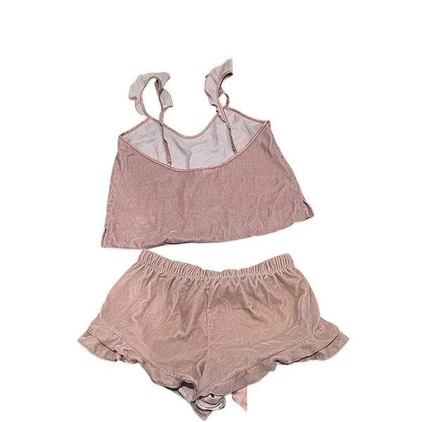 Victoria's Secret Pajama Set Womens S Pink Cami Top Ruffle Shorts 2PC - Image 2