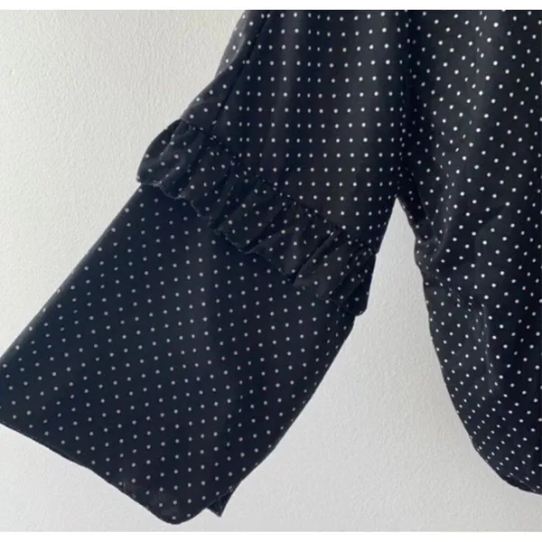 Boohoo NWT Women Large Size 12 Black White Polka Dot Ruffle Blouse Office Chic - Image 4