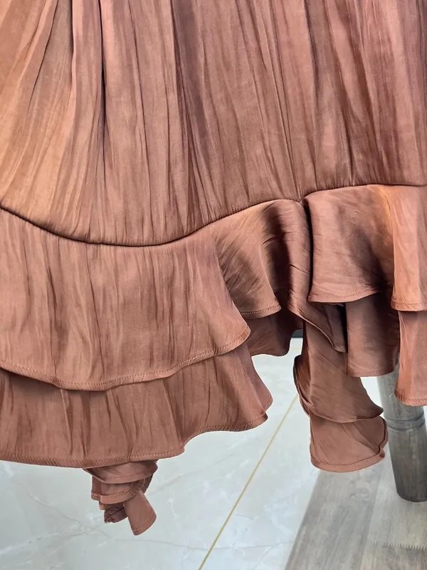 NWOT Farm Rio Ruffled Sleeveless V-Neck Midi Dress Brown Size L - Image 11