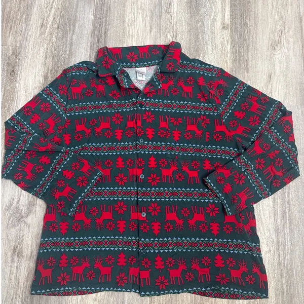 Hanna Andersson Soft‎ Womens XL Tencel Pajama Set Green Red Reindeer Fair Isle - Image 2