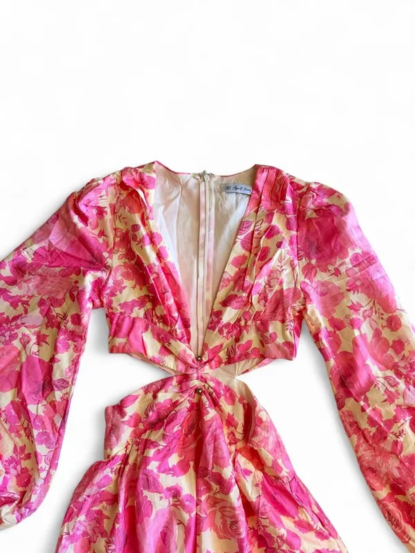 All About May Pink Floral Cutout Maxi Dress - Image 4