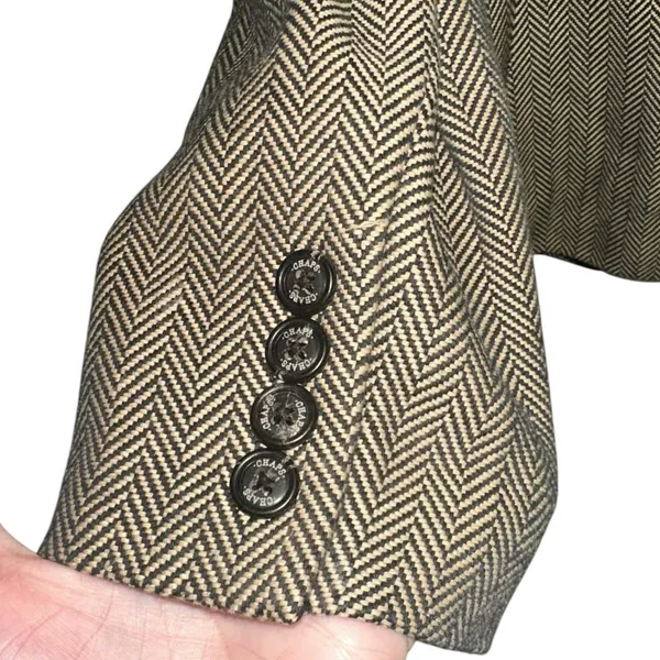 Chaps Herringbone Cream & Black‎ Button Front Blazer - Image 3