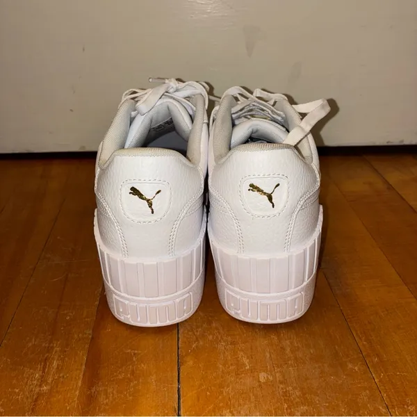 Puma 9.5 Cali Wedge White Platform Sneakers Leather Chunky Shoe Style: 373438_01 - Image 4