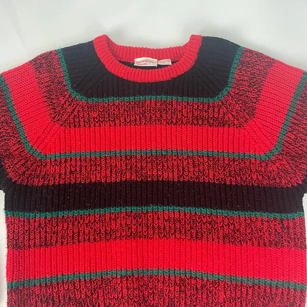 Vintage Striped Sweater Pullover Red Black Green Retro Hong Kong Bright Colorful - Image 3