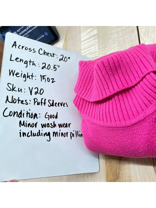 French Connection Puff Sleeve Turtleneck Sweater Pink Size Small Preppy Bold - Image 11