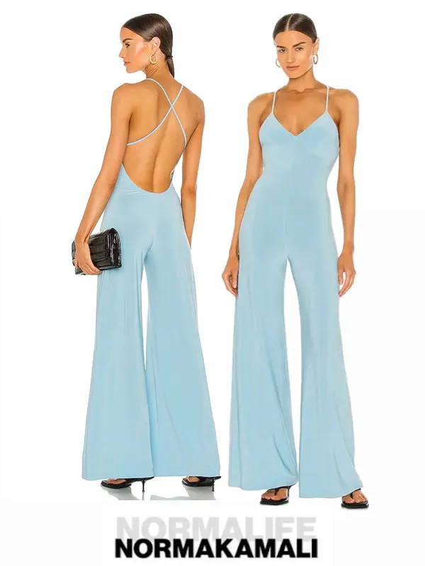 NORMA KAMALI x REVOLVE Slip Low Back Jersey Jumpsuit in Powder Blue Sz. XS - Image 2