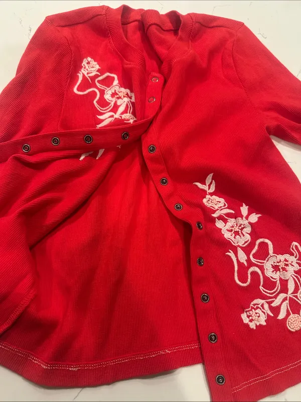 NEW Free People Candy Cane Lane Beaded Long Sleeve Snap Buttons Top Sz XS - Image 7