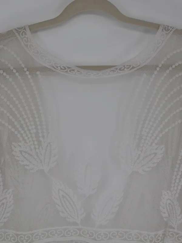 Cupshe Ivory Floral Lace Boho Kimono Maxi Swim Cover Up Long Sheer Mesh Medium - Image 13