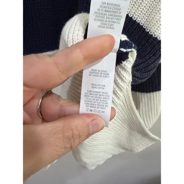Aerie Oversized Quarter Zip Striped Cotton Sweater XL Navy Blue Cream Slouchy - Image 6