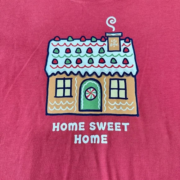 Life is Good Womens Crusher Tee Red Gingerbread‎ House Home Sweet Home Shirt - Image 3
