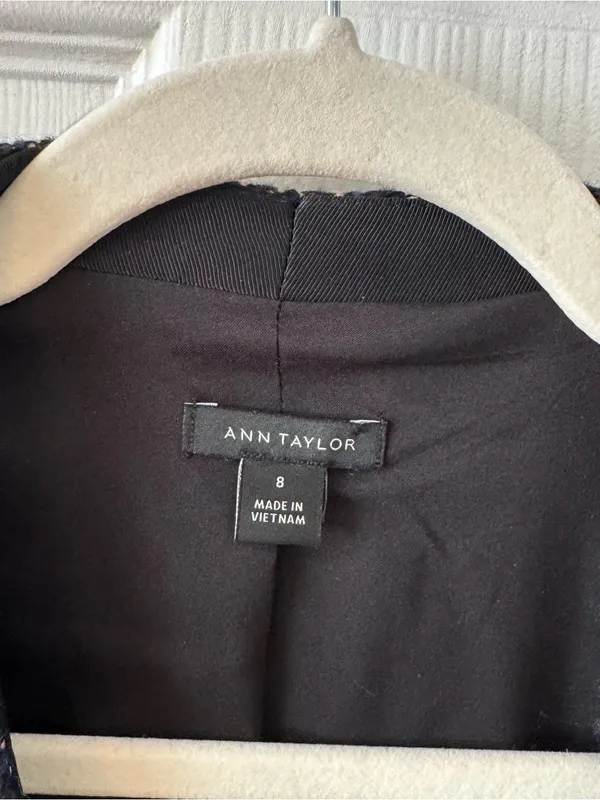 Ann Taylor Tweed Longline Blazer Coat Navy Golden Brown Stripe Size 8 - Image 3