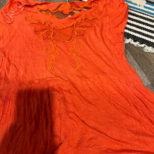 Free people Orange Embroidered mesh‎ Top M - Image 8