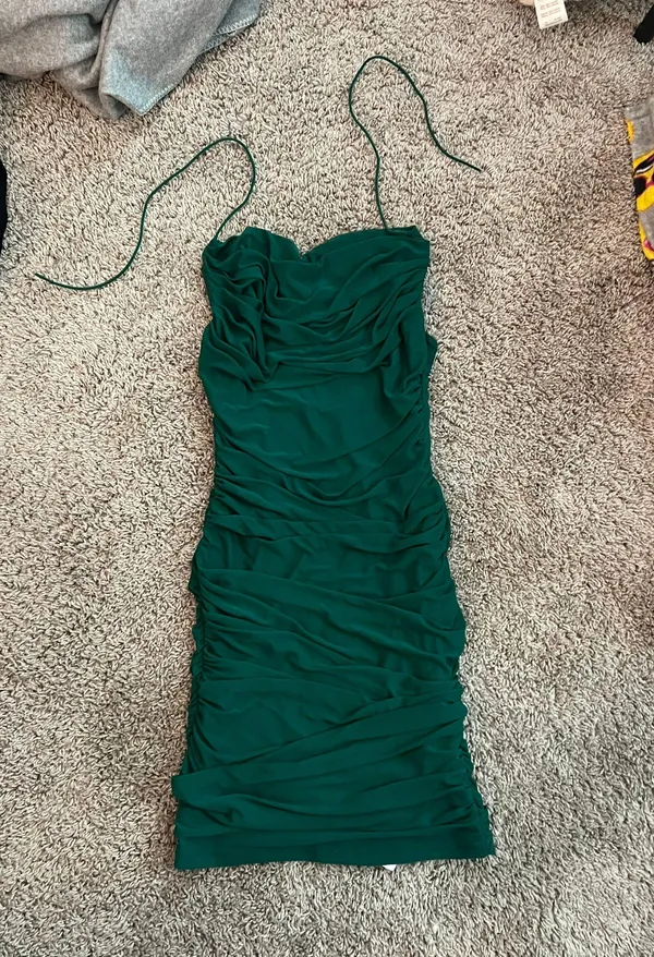 Green Women's Ruched Bodycon Mini Dress - Image 2
