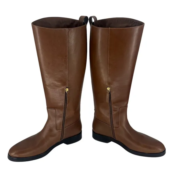 Tory Burch Riding Logo Embossed Leather Knee‎ High Boots Brown 10.5 - Image 13