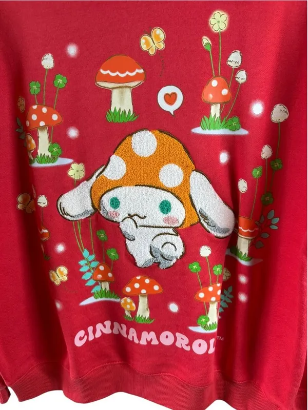 NWT Sanrio Cinnamoroll Mushroom Chenille Sweatshirt Red Women's XL Kawaii - Image 3