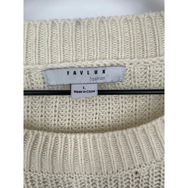 Favlux Fashion Cream Rust Striped Crew Neck Sweater Size L Acrylic Chunky Knit - Image 3