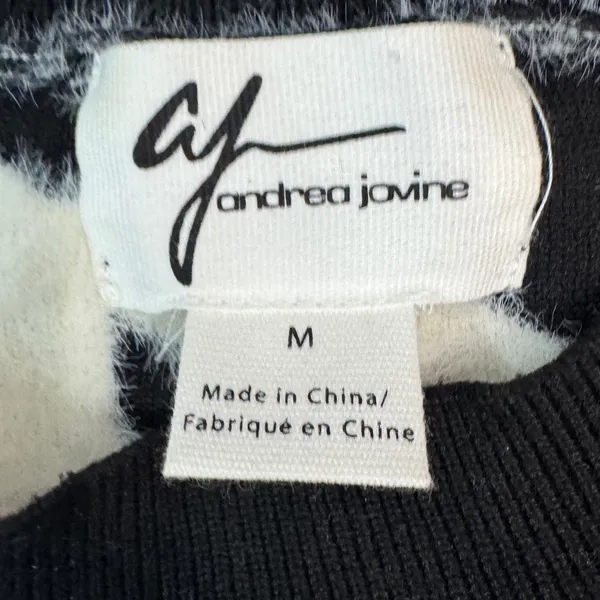 Andrea Jovine Womens Black White Houndstooth Fuzzy Crewneck Sweater Size Medium - Image 3