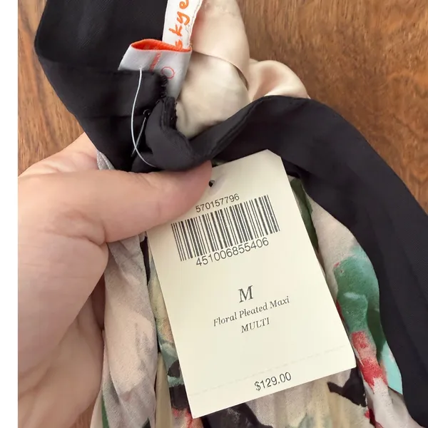 Presley Skye sz M Crinkled Watercolor Floral Print Maxi Dress Feminine Whimsical - Image 10