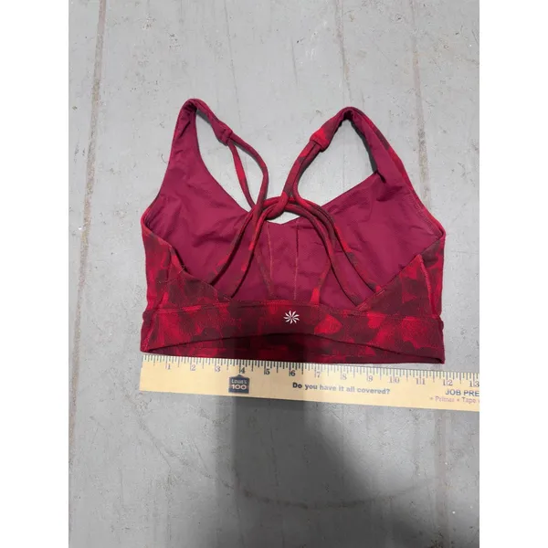 Athleta Floral Strappy Back Sports Bra Red Burgundy Yoga Gym Top - Image 3