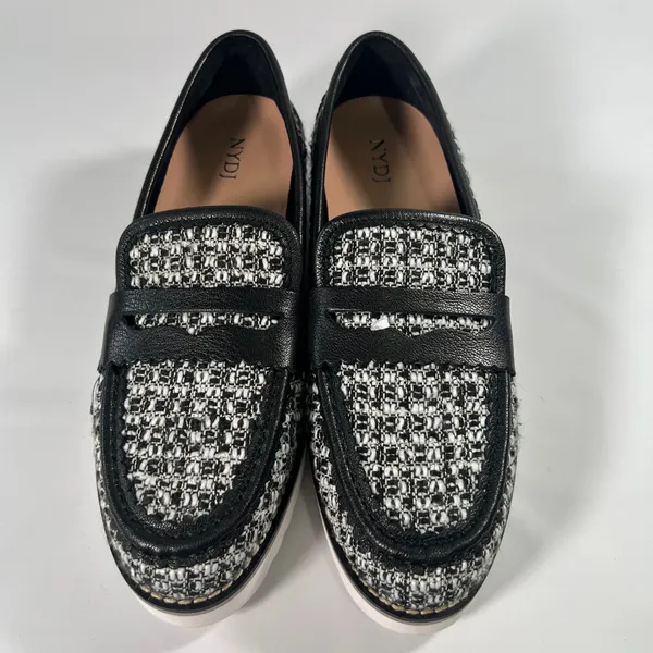 NYDJ Owen Penny Loafers‎ Bouclé Fabric Upper / Leather Trim Lug Sole Shoes 9M - Image 4