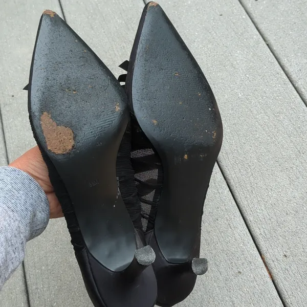 Metaphor Satin and Mesh Pointed Toe Heels with Bow - Image 12