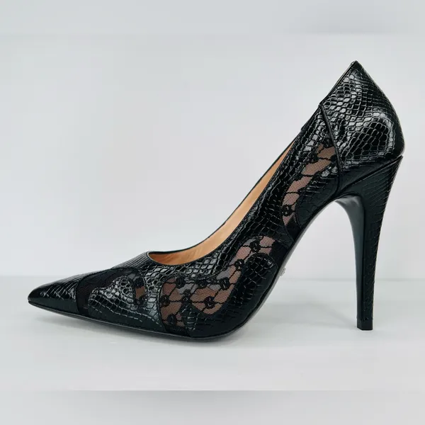 Gucci Python Embossed Leather & Mesh GG Rhombus Heel Pumps Size EU 39.5 - Image 9