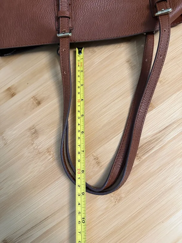 Sondra Roberts Squared Cognac Brown Tote with Gold Buckles Computer Bag or Purse - Image 16