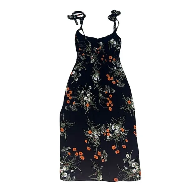 Reformation Besse Floral‎ Tie Strap Midi Dress Black 2 - Image 6