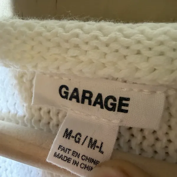 Garage White Cropped Knit Sweater Women's M/L Long Sleeve Boat Neck Cozy Top - Image 6