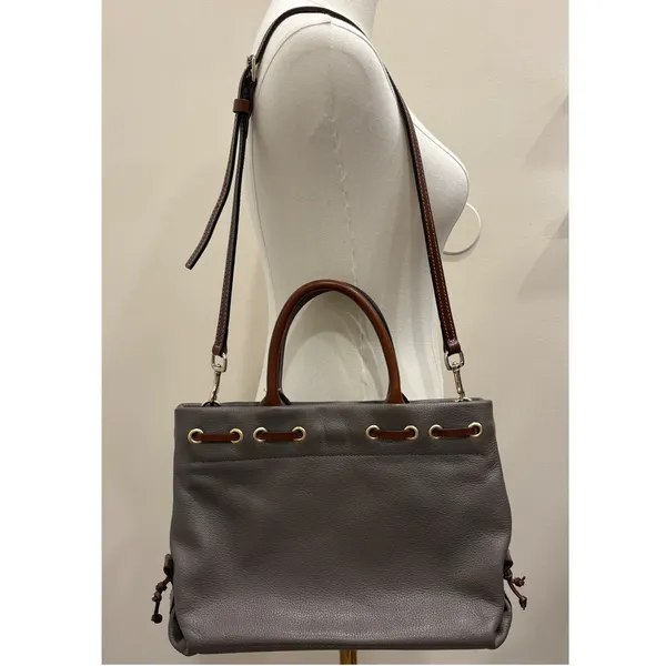 Dooney & Bourke Pebble Grain Tassel Tote‎ Elephant Gray Leather Satchel Preppy - Image 2