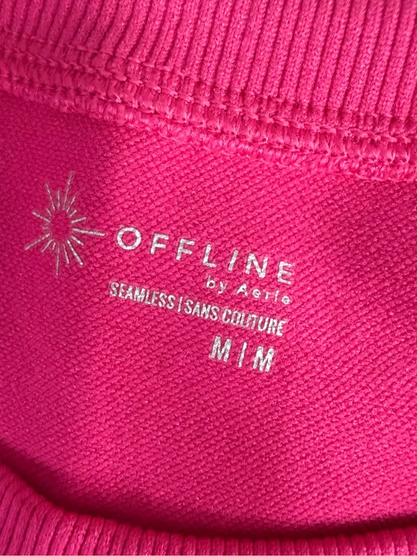 Aerie OFFLINE Seamless Crop Top Hot Pink Short Sleeve Size M NWOT - Image 2