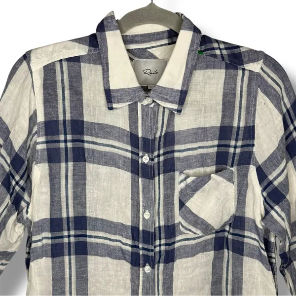 Rails Hunter‎ White Indigo Melange Plaid Women's Size M Long Sleeve Button Shirt - Image 4