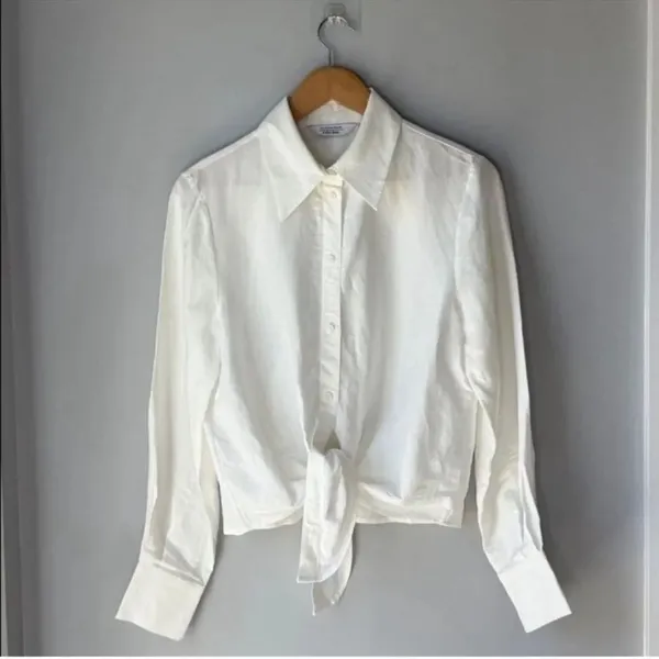 & OTHER STORIES Linen Blend Tie-Front Shirt Blouse - Image 3