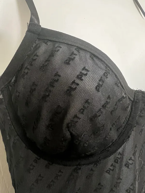 Black Flock Mesh Underwired Slip Dress - Image 7