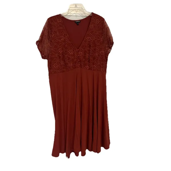 Torrid Knit And Lace Dress Size 1x Rust V Neck Casual - Image 2
