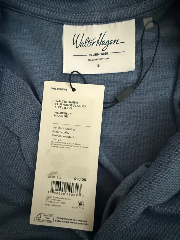 Lady Hagen Women's Clubhouse Scallop Sleeveless Polo Blue Small - Image 4