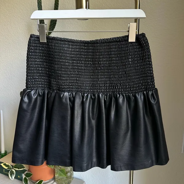 Black Faux Leather Smocked Mini Skirt - Image 2