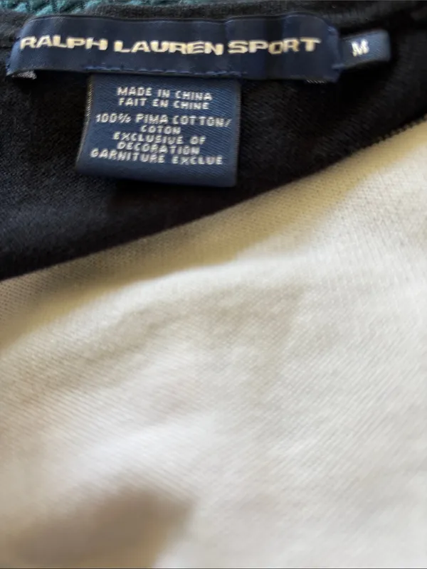 VTG 90’s Y2K Ralph Lauren Sport Rugby Stripe Pima Cotton V Neck Sweater M Black - Image 5