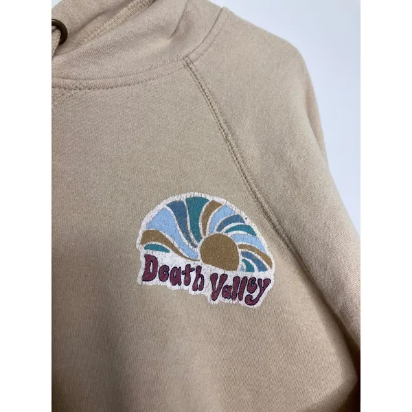 Unbranded Death Valley Hoodie Womens XL Tan Excellent Graphic Back Print Raglan - Image 2