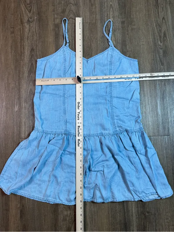 American Eagle Outfitters Light Blue Chambray Ruffle-Hem Mini Dress - Image 4