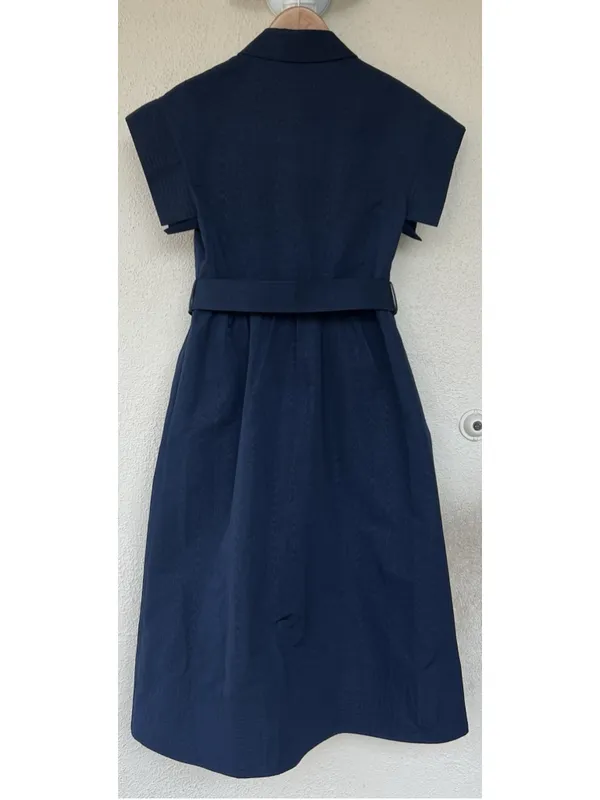 New Tuckernuck Navy Blue Chloe Midi Dress Small Belted Collared Moir Classic - Image 9