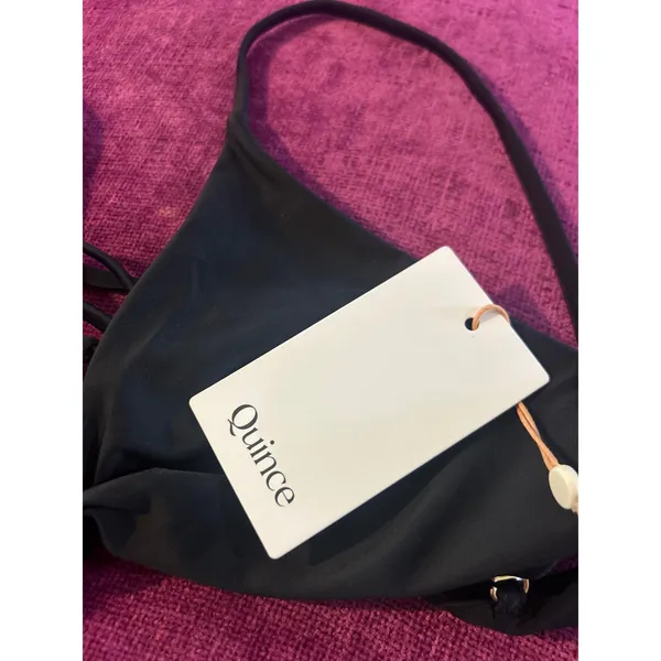 QUINCE Italian Knotted Triangle Bikini Top Black NWT Size Large L MINIMALIST - Image 5