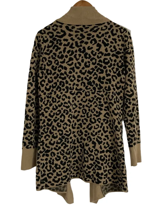 Moon & Madison Beige and Black Leopard Open-Front Cardigan Size Medium - Image 2