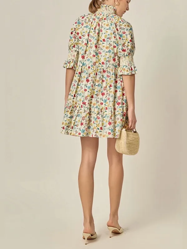 NWT English Factory Floral Smocked High Neck Puff Sleeve Mini Dress - Image 2